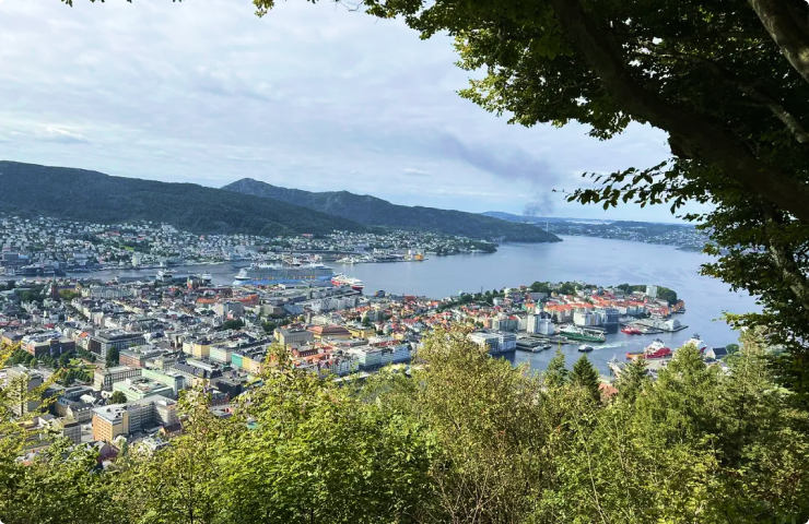 mountains, forest, and lakes surrounding the city of Bergen, Norway
