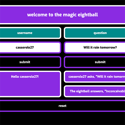 screenshot of magic eightball project